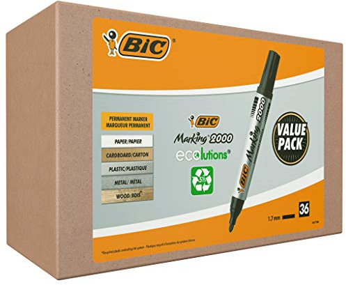 BIC Marking 2000 ECOlutions, Pennarelli Indelebili (Punta 1.7mm), Colore Nero, Confezione da 36 Unità, Cancelleria Ufficio esclusiva amazon