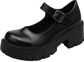 Womens Platform Mary Janes Shoes Sweet Toe Ankle Lolita Gothic Platform Dress Pumps Shoes Chunky Platform Shoes Patent Leather Dress Shoes