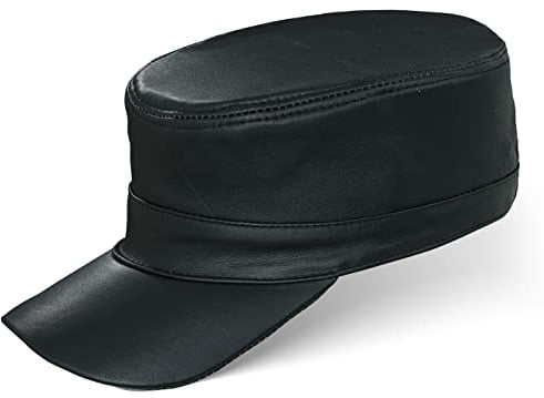 Black Forest Fox Herren Damen Leder Cuba Army Cap Hut Schirmmütze in versch. Farben & Leder (Nero-Anilin)