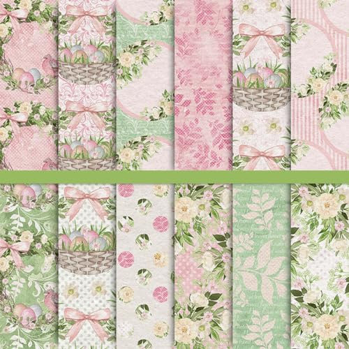 Whaline 12 Designs Ostermuster-Papier-Packung, 24 Blatt, Vintage-Blumenmuster, Pastell-Scrapbook Spezialpapier, doppelseitig, Dekoration, 30x30 cm