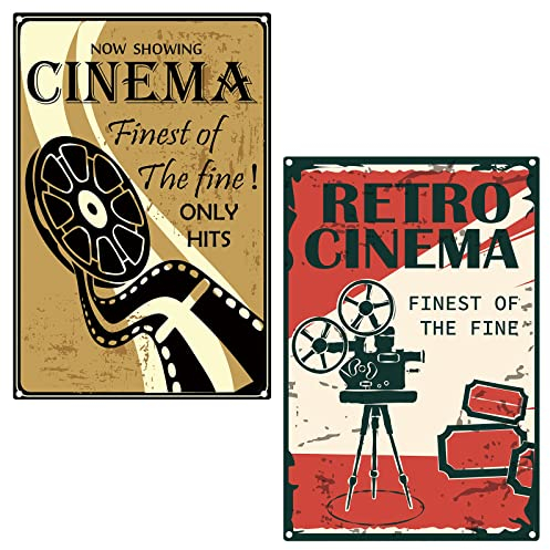 CREATCABIN 2pcs Retro Show Cinema Sign Funny Tin Signs Vintage Wall Art Decor Póster Rústico para Home Movie Night Party Theatre Cafe Wall Decor 8 x 12 Pulgadas
