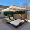 PURPLE LEAF Parasol Déporté Carré 3 x 3 m, Grain de Bois en Aluminium Parasol De Jardin Extérieur Toit à Double Rotatif 360°, Pour Terrasses, Piscines, Patio, Beige