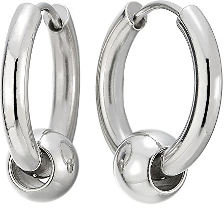2 Círculo Perla Pendientes del Aro, Pendientes para Hombres Mujer, Acero Inoxidable
