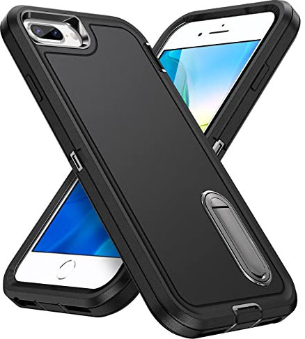 IDweel iPhone 8 Plus Case,iPhone 7 Plus/iPhone 6S Plus/iPhone 6 Plus Case with Build-in Kickstand,Heavy Duty Protection Shockproof Anti-Scratch Rugged Slim Fit Protective Durable Hard Cover,Black