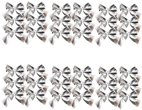 Jc.upin 36 Silver Bows for Christmas Tree,Red Christmas Tree Decorations Velvet Red Bows Bowknots Xmas Tree Ornaments Mini Bows for Wreaths