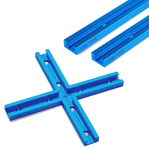 POWERTEC 36 Inch x2 Universal T Track with Intersection Kit, Double-Cut Profile T Track with Predrilled Mounting Holes for Woodworking Jigs and Fixtures, Router Table, Workbench, 71712