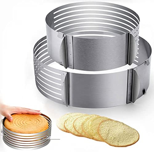 KOMUNJ 6-8 Zoll Geschichteten Kuchenring, Cutter Layer Kuchen Slicer, Einstellbares rundes Kuchenmesser, Edelstahl Kuchenringschneider, aus Edelstahl, Upgrade Version, Rund, für Kuchen