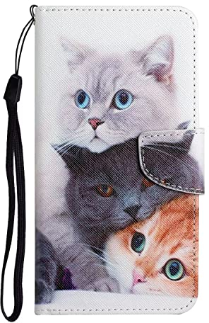 Xunlaixin Holster Hülle für Samsung Galaxy A54 5G, mit Displayschutzfolie, PU Leder Klapphüllen Handyhülle mit [Kartenfächern] Kratzfeste Wallet Case Flip-Cover (Süße Katzen)