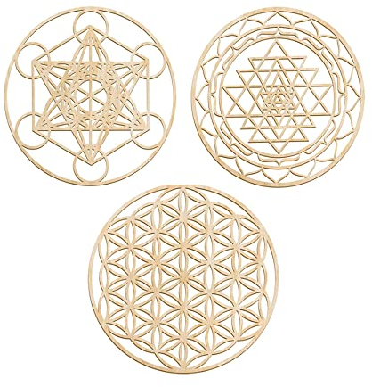 Tiamu 3Pcs Holz Boho Wanddeko, Heilige Geometrie Wandskulptur, Mandala Chakra Wandbild, Minimalistische Wandkunst, Baum Des Lebens Wandkunst, Yoga Meditationsraum Buddha Harmonisches Wanddeko (30cm)