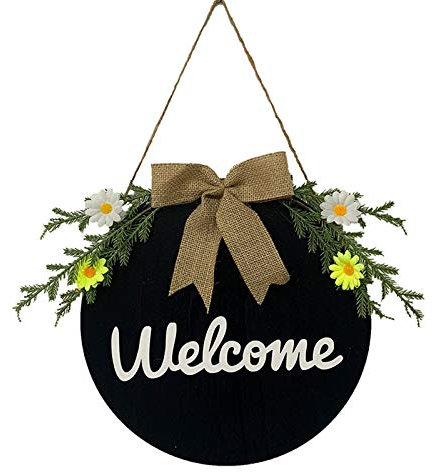 Willkommensschild Haustür Runde Holz Türschild Kranzdekoration Kranztür vorne willkommen Aufhänger Haustür Wohnkultur Metallring Osterdeko Draußen Willkommenskränze zum Aufhängen Wandkranz
