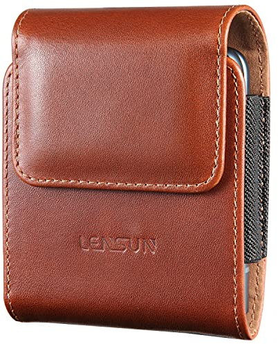 LENSUN Echtleder Gürteltasche für Samsung Galaxy Z Flip 7/5/6/4 5G 2025, Motorola RAZR 50/40 Leder Gürtel Holster, Ledertasche für Klapphandy - Dunkelbraun