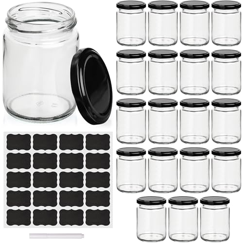 Belle Vous Pack de 20 Tarros de Cristal con Tapa - 227 ml - Frascos de Vidrio Redondos para Cosméticos - Botes para Viajes, Crema, Lociones, Ungüentos, Maquillaje, Hacer Velas, Guardar Comidas y Más