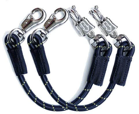 JA Horse Transport Elastik Anbinder Anbindestrick elastisch Gummianbinder Anbindekette mit Panikhaken und Bull snap für Reitsport Pferdeanhänger, Box und Stall (2, Schwarz, 60 cm)
