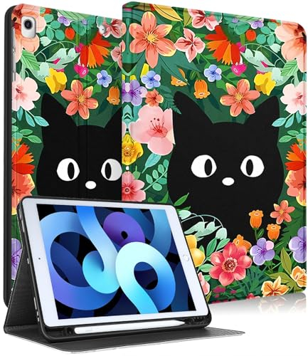 Uppuppy Custodia per iPad 9a/8a/7a generazione da 10,2 pollici ragazze carine donne kawaii Folio Smart Cover portamatite gatti fiori adolescenti cartoni animati custodie uniche per Apple iPad 7/8/9