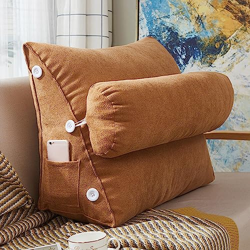 XIEMINLE Lendenkissen mit verstellbarem Hals, Schlafsofa, dreieckige Rückenstütze, Bett-Kopfteil-Keil, Lesekissen, Rückenkissen für Bett, Sofa, Lesen, 60 x 50 x 22 cm, Braun