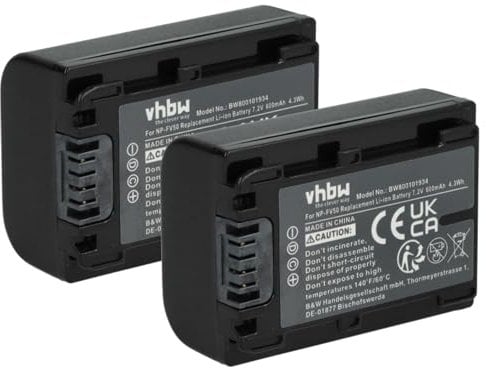 vhbw 2X Akku kompatibel mit Sony HDR Serie HDR-PJ30, HDR-PJ50, HDR-PJ30VE Videokamera Camcorder (600 mAh, 7,2 V, Li-Ion) + Infochip
