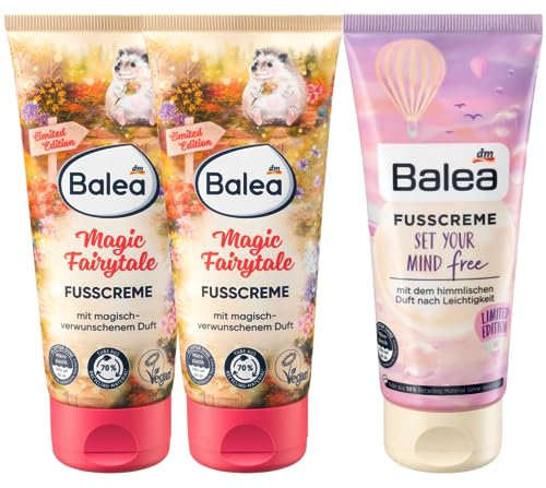 Balea 3er-Set Hautpflege: Fußcreme MAGIC FAIRYTALE magisch-verwunschener Duft pflegt Füße mit Mandelöl Sheabutter (2 x 100 ml) + Fußcreme SET YOUR MIND FREE für beanspruchte Füße (100 ml), 300 ml