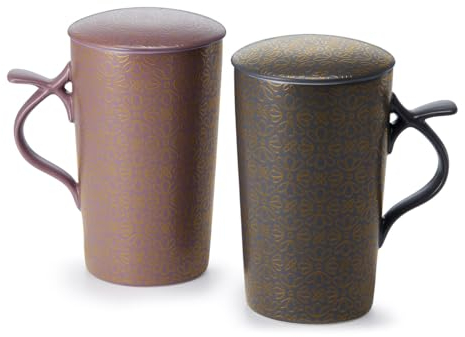 Cha Cult teemando® Teamug Talvi New Bone China-Kräuterteetasse mit Raised-Effekt 2-fach sortiert, mit Edelstahlsieb, 0,4 l H 15 cm, Ø 8,8 cm