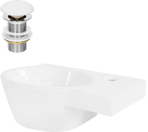 ML-Design Lavabo en Céramique Ovale, Blanc, 37,5 x 19 x 14 cm, avec Vidage Blanche, Trou pour Robinetterie à Droite, Vasque à Poser, Montage Mural, Vasque à Main, Évier Lave-Mains pour Salle de Bain