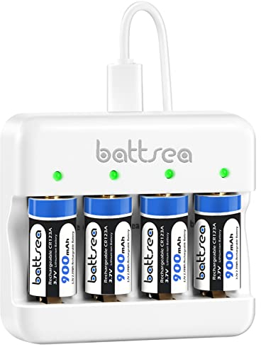Battsea 900mAh 3.7V 123A / 123 Batteria al Litio Ricaricabile con Caricatore Rapido Compatible with Arlo Fotocamera VMC3030 VMK3200 VMS3230 VMS3330 VMS3430 Torce Microfono Rilevatore di Fumo Sveglia