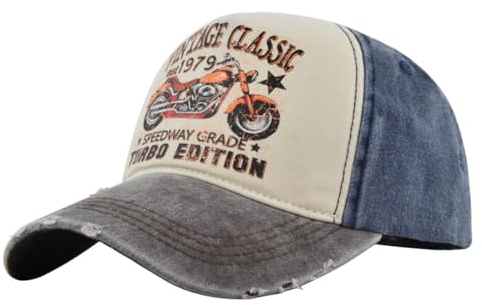 thematys Trucker Cap - Vintage Classic & Shark Hai Design, 100% Baumwolle, 54-60 cm, Atmungsaktiv, Sommer Denim Look, Outdoor, Used Washed (DE/NL/SE/PL, Alphanumerisch, Einheitsgröße, Style007)