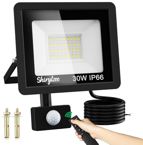 shirylzee 30W Security Lights Outdoor Motion Sensor, 30W PIR Security Light with Remote Control, 2700LM IP66 Waterproof Motion Sensor Flood Light for Garden,Yard, Garage and More