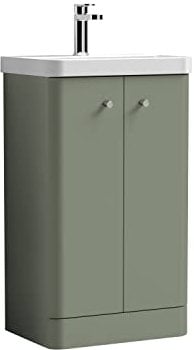 Balterley Vanity Unit with Basin Floor Standing, Soft Close 2 Door with Handles & Thin Edge Sink, Bathroom Vanity Units with Basin, Bathroom Sink Storage Cabinet - 505 x 355 x 863mm (Green)