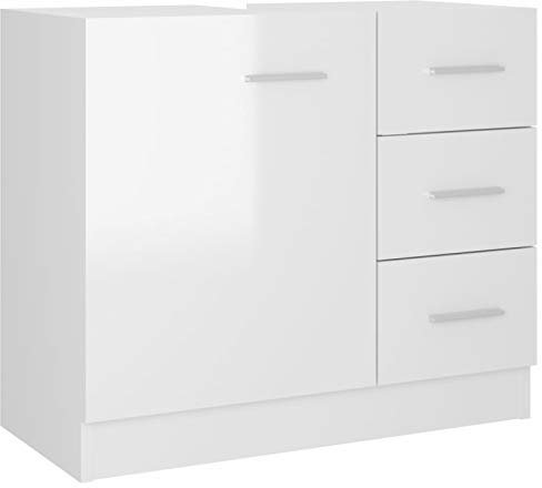 Gecheer Waschbeckenunterschrank Waschtisch Unterschrank Badmöbel Set Badschrank Badezimmerschrank Waschtischunterschrank 63 x 30 x 54 cm (B x T x H) Mit 1 Fach und 3 Schubladen Hochglanz-Weiß