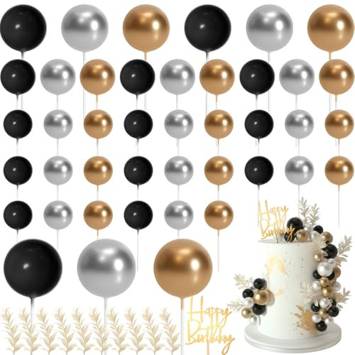 MIAHART Kugel-Kuchenaufsätze, Boho-Gras-Kuchenaufsatz, Dekoration für Geburtstag, Hochzeit, Babyparty, Party-Dekorationen, Boho-Motto-Partyzubehör (Schwarz, Gold, Silber)