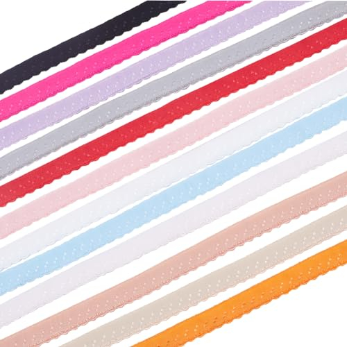 GORGECRAFT 24 Yard 12 Farben Elastischer Dessous-Besatz 10mm Breit Spandex-Spitzenband Stretchband Picot-Kanten Besatz Gurtband Häkelspitze Kordelband DIY Kleidung Nähen Geschenkverpackung