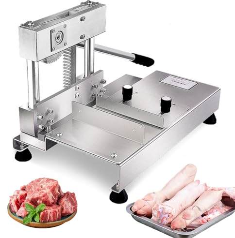 Fleischknochensägemaschine, manueller Knochenfleischschneider aus Edelstahl, kommerzielle manuelle Knochenguillotine, Schweinekotelett-Knochenschneider für Schweinefüße Röhrenknochen Spareribs
