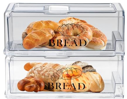 Gzsekken 2 Pack Bread Storage Containers, Clear Bread Bins with Drawer Tray for Sandwich Holder, Bread Box, BPA-Free Plastic Food Container for Homemade Bread