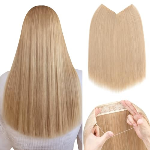 Silk-co Haarverlängerung mit Gummiband, Glatte Extensions mit Draht und Clips, Einstellbar Secrets Haarteil Synthetik Haar Extensions für Frauen, 40cm Honigblond mix Bleichblond