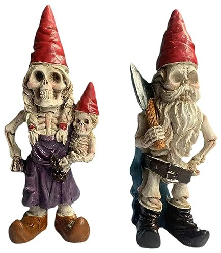 BESPORTBLE 2 Pièces Squelette d'halloween Ornements Nains Couple De Nain De Jardin Statues Extérieures Couple De GNOME Zombie Nain De Jardin Gnomes Gothiques Figurine Naine Figurines De
