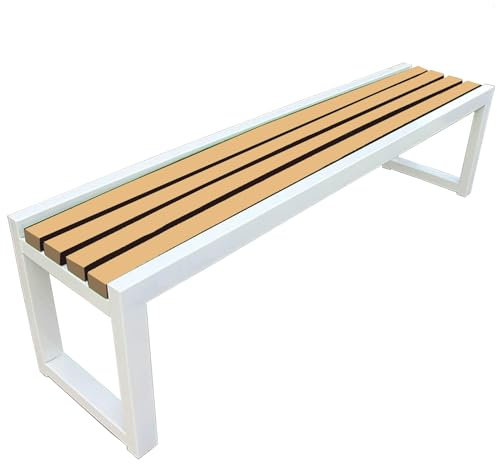 uofgcru Gartenbank Ohne Lehne Parkbank Wetterfest Massive Holzbank Mit Metallrahmen Bis 220kg Belastbar, Gartenmöbel Sitzbank Für Terrasse, Balkon-Wood Color(120×40×45cm)