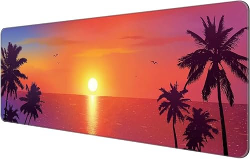 Gaming Tapis de Souris Mouse Pad Large Arbres Tropicaux Coucher Soleil Mouse Mat Pad de Bureau Surface Lisse et Haute précision et Vitesse pour Gamer Ordinateur PC 600x400x2mm