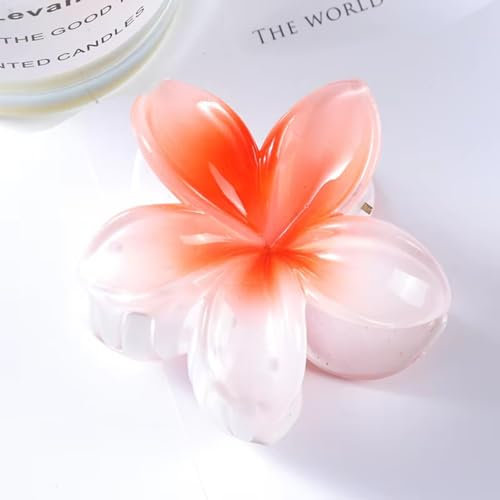 Pinces à cheveux en forme de fleur hawaïenne, grandes pinces à cheveux en forme de fleur, antidérapantes pour cheveux épais, fins (blanc orange)