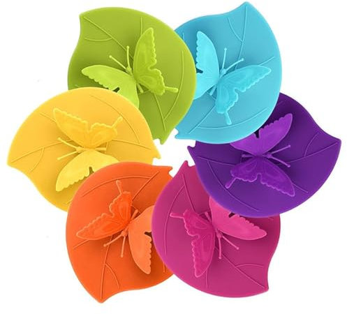 Volumoon 8 Piezas Tapa de Taza de Silicona, Tapa de Taza Creativa Mariposas, Silicona Grado Alimentario Tapas, Reutilizable Cubiertas Silicona Tazas para Café, Tazas, Vasos para Beber (6 Colores)