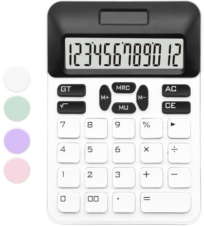 QpenguinBabies White Scientific Calculator, 12 Digit LCD Display, Dual Powered (Battery & Solar), Office, Home, School