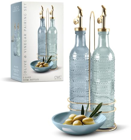 COOK WITH COLOR Glass Olive Oil Bottle Dispenser - 2 Pack- 17oz Oil and Vinegar Cruet - Olive Oil Carafe Decanter for Kitchen, Champagne Bubbles, Blue