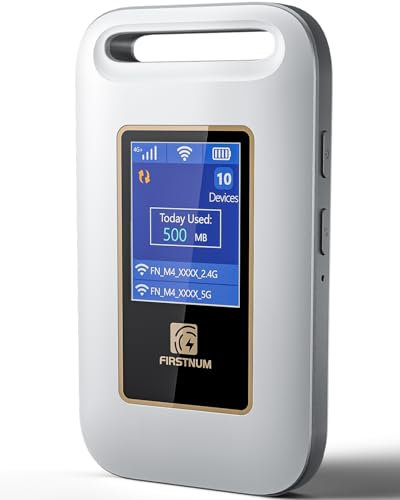 Firstnum M4 4G LTE Mobile Hotspot, ESIM Compact Portable WiFi Hotspot for Travel, No SIM Card or Contract Required, Hotspot Device Connect Up to 10 Devices, 1GB Free US Data Monthly, White