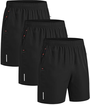 kuzwufs Kurze Sport Shorts Herren Mit Zip Herren Kurze Gym Shorts Trainingsshorts Running Sporthose Herren Laufhose Jogginghose Mit Taschen Laufshorts Schwarz Herren Kurz-Schwarz*3-M