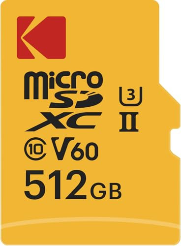 Kodak MicroSD-Karte 512 GB, UHS-II U3 V60, ultraschnelle Geschwindigkeit 300 MB/s Lesen, 160 MB/s Schreiben, 4K/8K-Video, Ultra-großer Speicher für Videos und Fotos, SD-Adapter im Lieferumfang