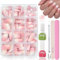 288 Stück Square Falsche Nägel Zum Aufkleben Kit, Künstliche Nägel Tips Weiß Rosa Gradient Design Falsche Nägel für Maniküre DIY, Fake Nails für Frauen
