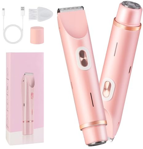 hehred Rasoir électrique 2 en 1 pour femme, tondeuse bikini à double tête pour femme, rasoir électrique confortable pour aisselles, jambes, bras, corps, visage, cheveux (rose)