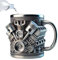 Poludatly V6/V8 Tasse à café personnalisée en acier inoxydable Motif moteurs V6/V8 Tasse à thé 3D réutilisable pour les amateurs de voitures