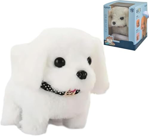 Lunafex Toby Roboter Hund - KI-Welpe der Wie ein Echter Handelt - Interaktiver Roboter für Erwachsene zum Gehen und Bellen (Weiß)