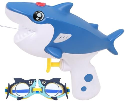 Wasserpistole für Kinder, 2 Stück Hai Wasserpistole Taucherbrille, Wasserspritzpistole Spielzeug, Cartoon Hai Schwimm Brille, Hai Design Wasserpistolen für Strand, Pool Partys, Aktivitäten Freien
