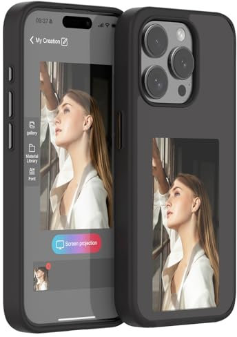 Yaepoip Smart Ink Screen Phone Case for iPhone 16 15 14 13 Pro Max, E Ink PhoneCase, Picture PhoneCase, Supports Nfc Transfer, DIY Photos & Images Display (15 pro max,Black)