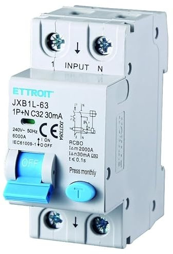 IXTRIMA Interruttore Magnetotermico Differenziale 1P+N 32A 30mA 220V-6KA CLASSE A 2 MODULI 30mA per Guida DIN - Protezione Circuiti e Sicurezza Impianti